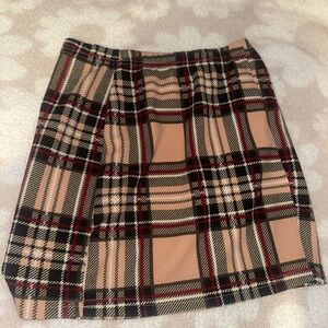 SHEIN Tan and Black Plaid Mini Skirt